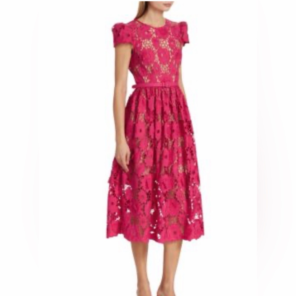$555 SELF-PORTRAIT Poppy Belted Lace Midi Dress size US 2 No slip included!